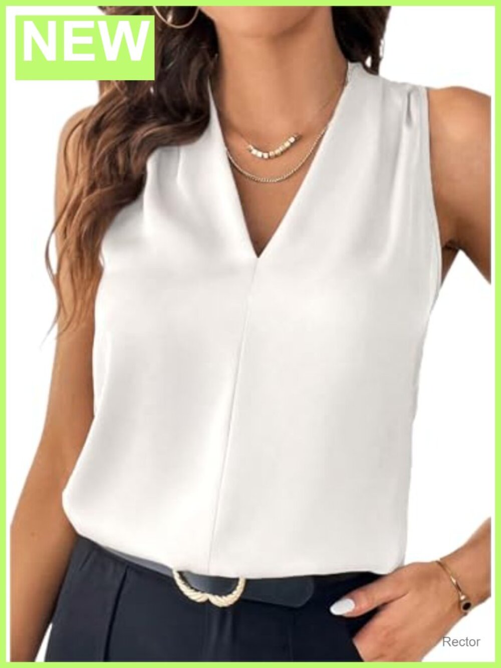 Women's Pleated V Neck Sleeveless Tank Top Business Casual Loose Fit